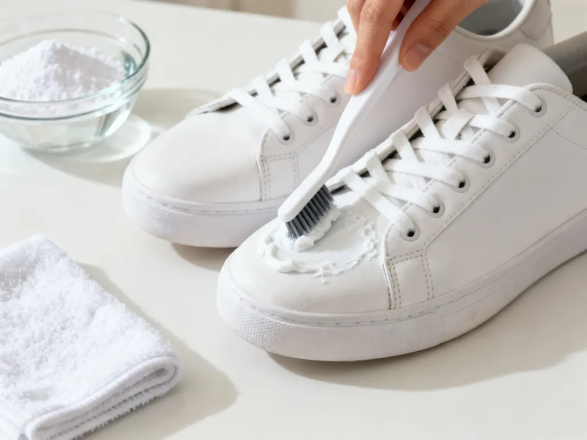 Delikatne czyszczenie białych sneakersów pastą z sody oczyszczonej
